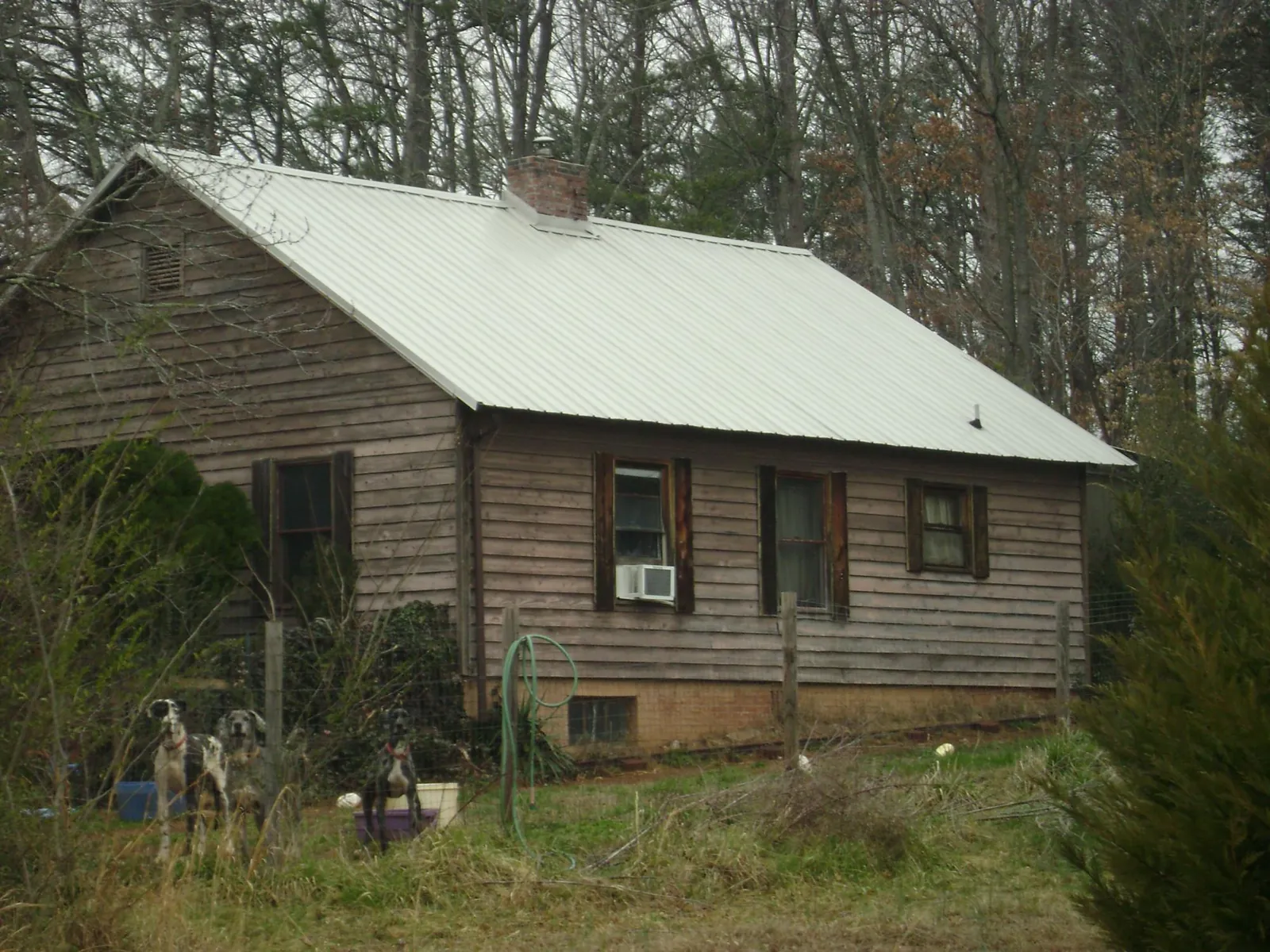 White metal roof on an old wood sided farmhouse, from a Metal Roof Installation job in Hollis Center